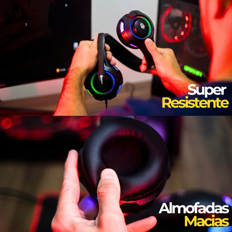 Fone de Ouvido headset Gamer RGB LED PC Computador Vídeogame
