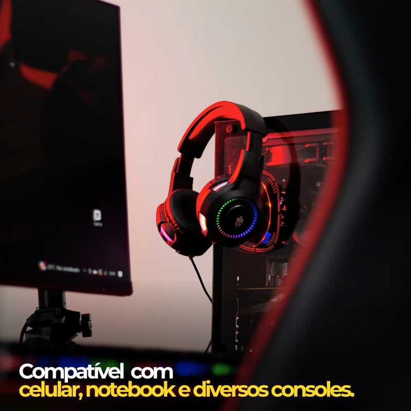 Fone de Ouvido headset Gamer RGB LED PC Computador Vídeogame