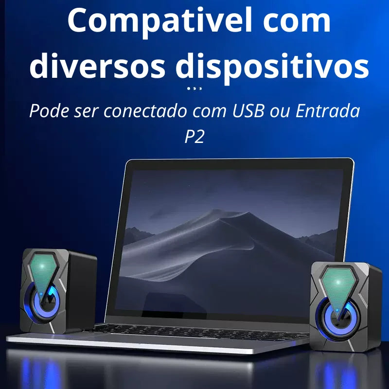 Caixa de Som Gamer RGB para PC e Notebook, Som Estéreo Potente, Entrada P2, Home Theater Multimídia Digital SKYTUR XDG-1005