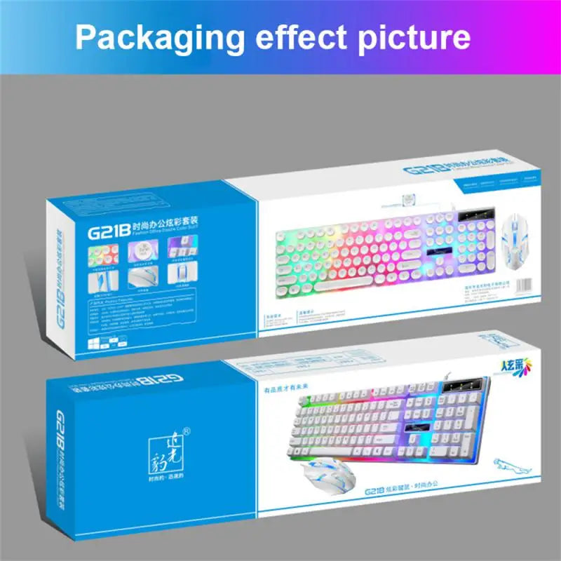 Teclado e mouse com fio G21B-RGB-BA Teclado e mouse mecânico para jogos Combo RGB LED com fio para computador laptop gamer