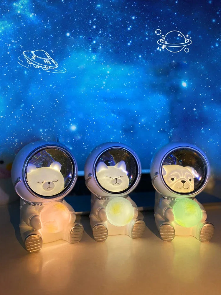 Luminária LED Astronauta Recarregável com Base USB – Luz Noturna para Quarto Infantil