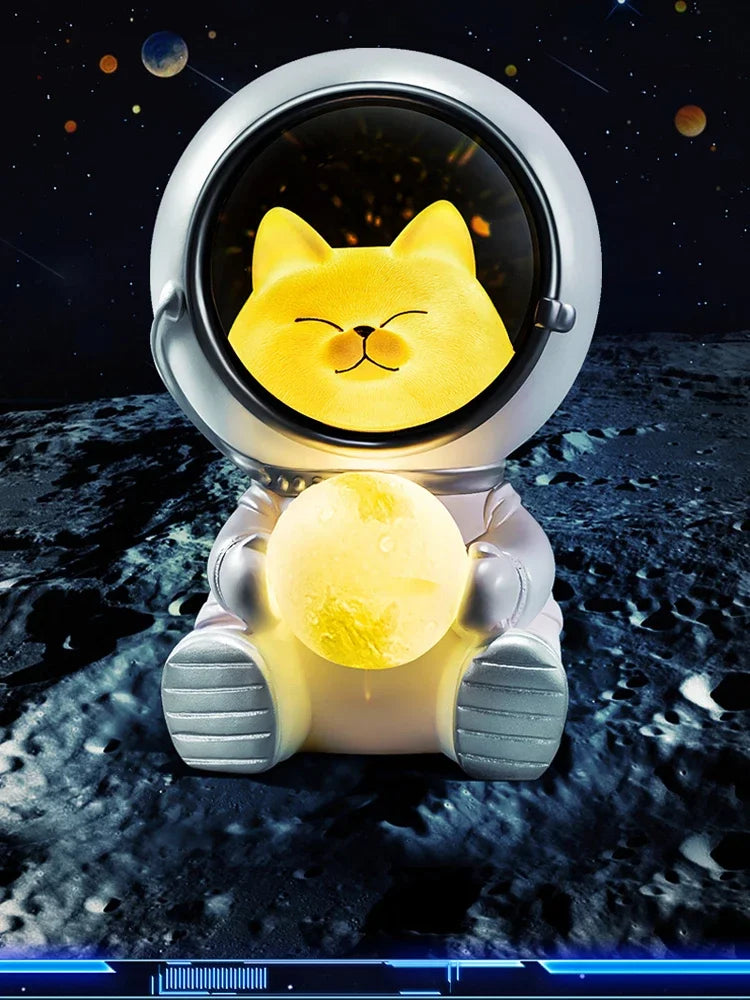 Luminária LED Astronauta Recarregável com Base USB – Luz Noturna para Quarto Infantil