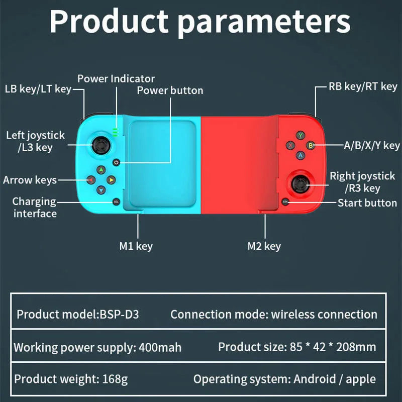 Controler Game Bluetooth 5.0 Celular Gamepad Controler para Samsung Huawei Xiaomi Android IOS