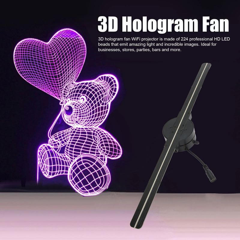 Ventilador Holográfico 3D 16,5 Polegadas – Projetor 3D WiFi com 224 LEDs para Propaganda em Lojas e Negócios