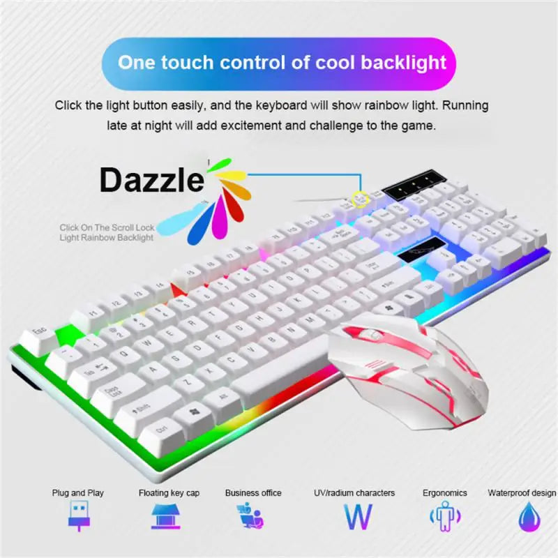 Teclado e mouse com fio G21B-RGB-BA Teclado e mouse mecânico para jogos Combo RGB LED com fio para computador laptop gamer