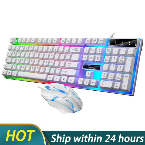 Teclado e mouse com fio G21B-RGB-BA Teclado e mouse mecânico para jogos Combo RGB LED com fio para computador laptop gamer