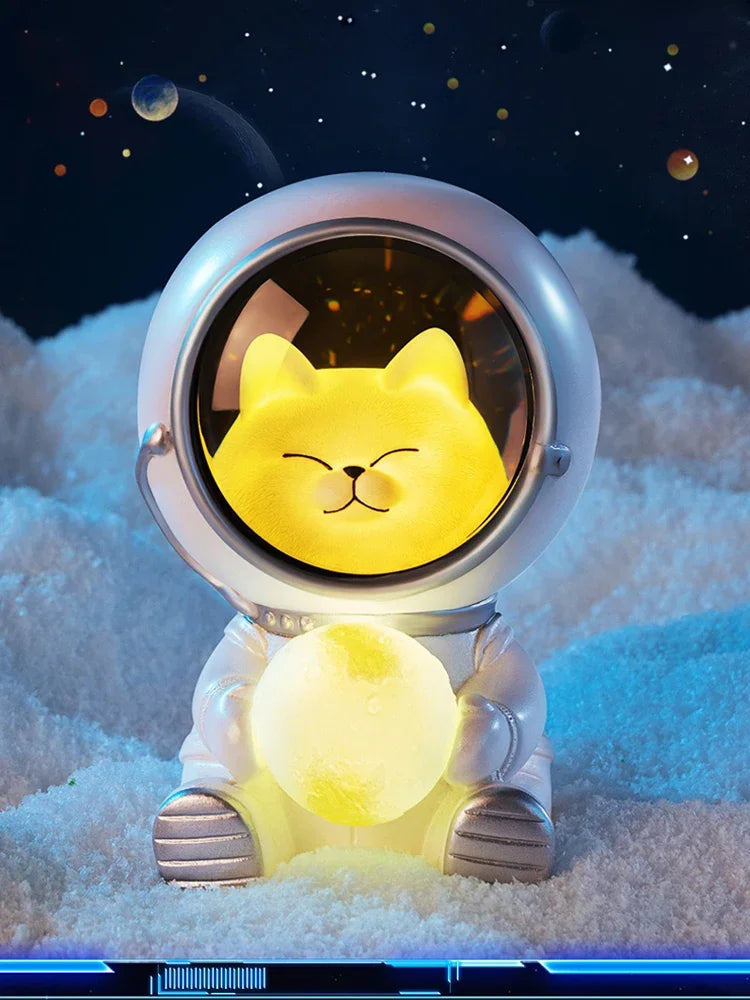 Luminária LED Astronauta Recarregável com Base USB – Luz Noturna para Quarto Infantil