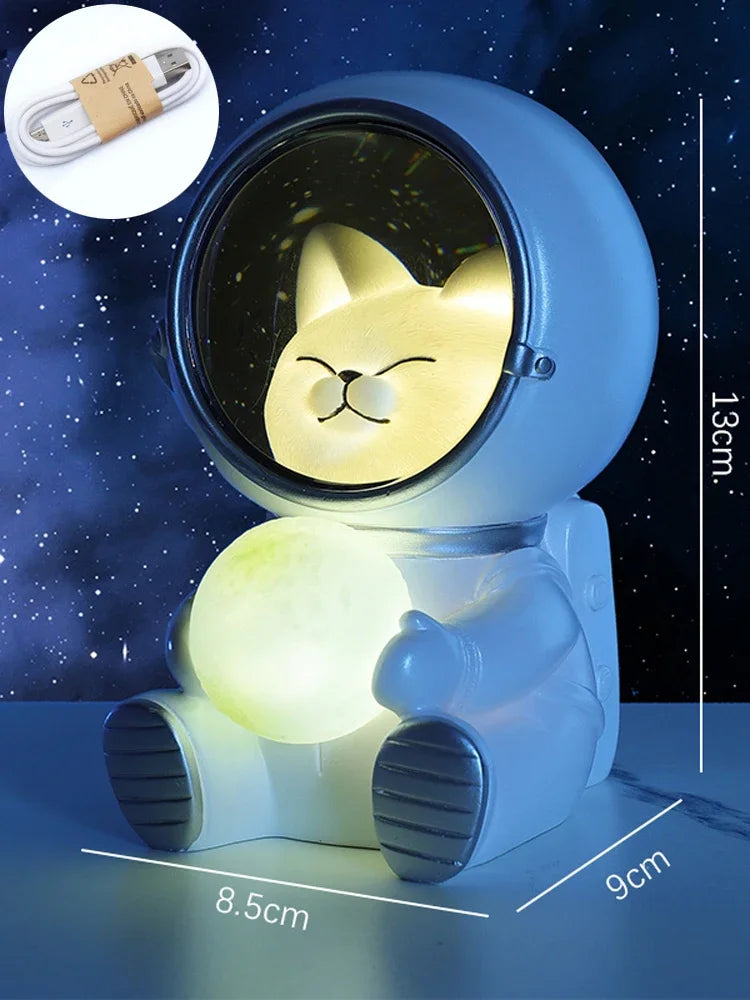 Luminária LED Astronauta Recarregável com Base USB – Luz Noturna para Quarto Infantil